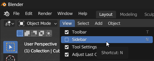 Enable sidebar in Blender