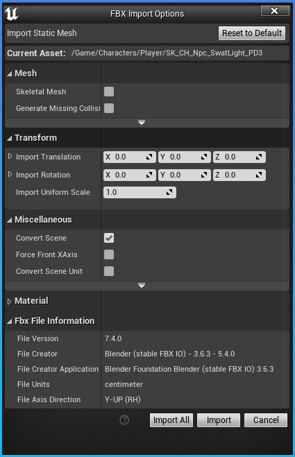 unreal fbx import settings